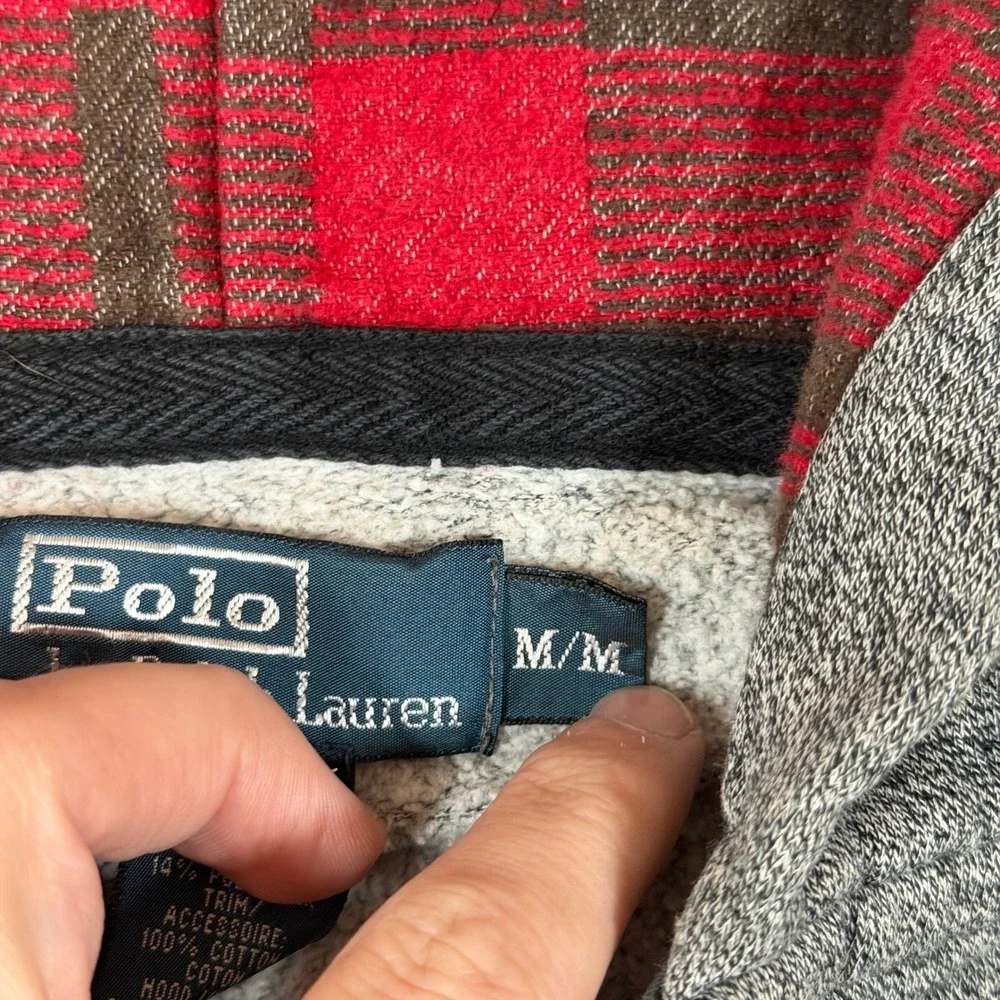 Vintage Polo Ralph Lauren Mens Full Zip Plaid Hoodie Hood Medium Talon Zipper